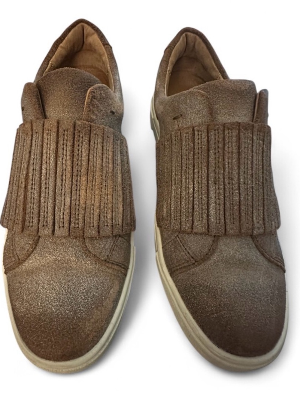 Frye Brown Suede Fringe Slip-On Sneakers